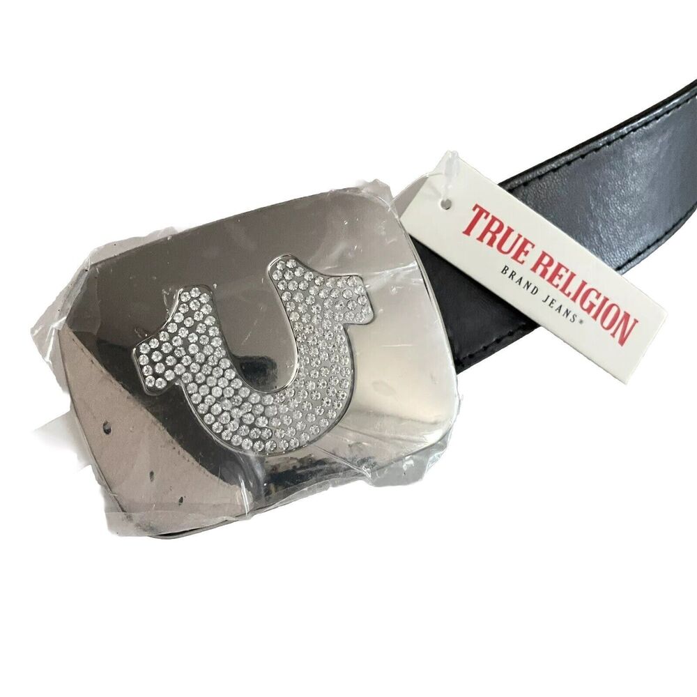 True Religion Belt Rhinestone Logo On Silver-tone Buckle S / M